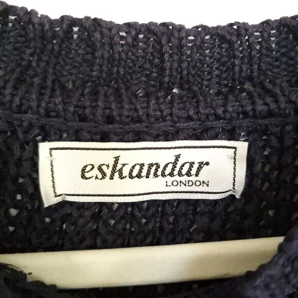 Vintage Eskandar Knit 100% Linen Sweater Womens Large Blue see through Lagenlook - Picture 3 of 16